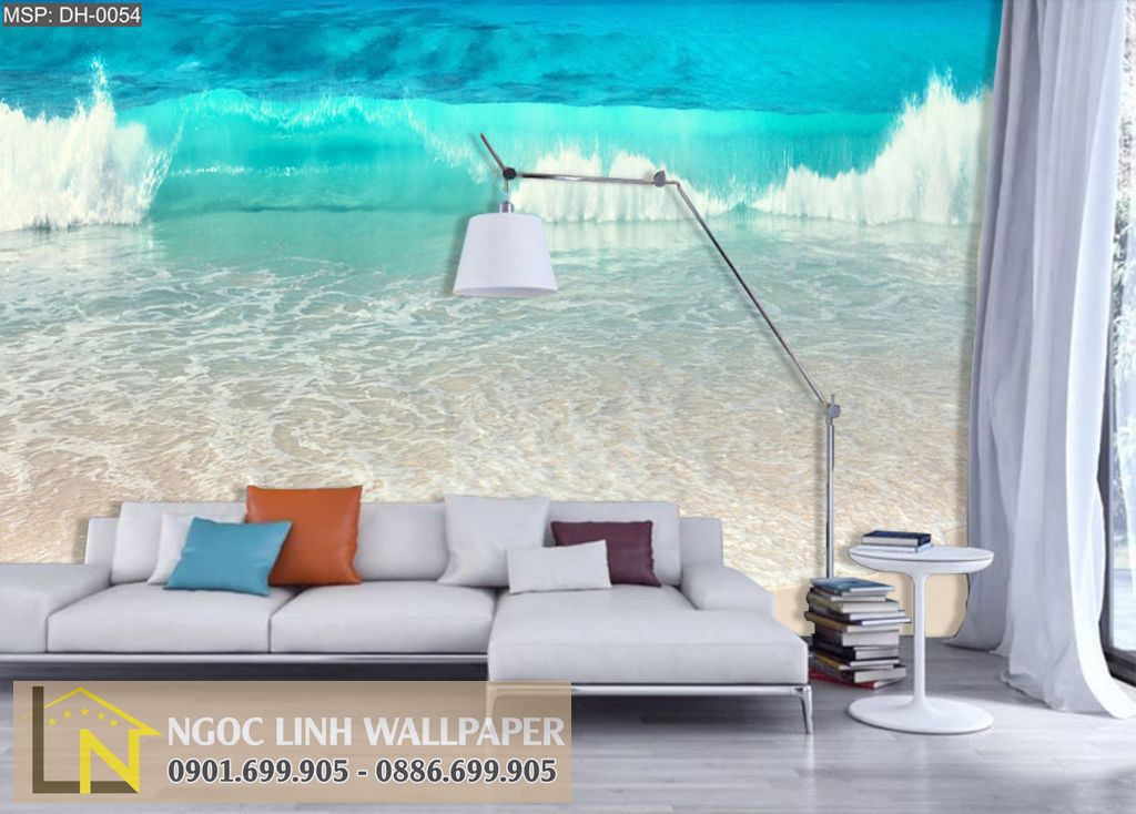 Tranh Dán Tường 3D Phong Cảnh Biển Cả: Sóng Vào Bờ