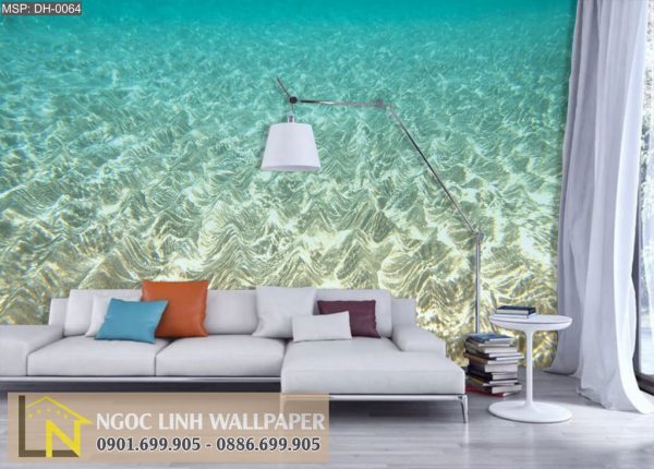 Tranh dán tường 3d phong cảnh biển mặt nước trong