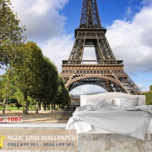 Tranh dán tường 3D Thành Phố Tháp Eiffel Paris Pháp