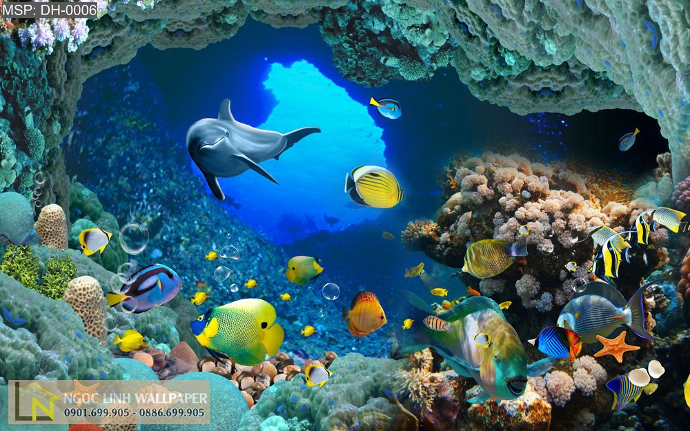 Tranh Dán Tường 3D Phong Cảnh Biển: Cá Heo Đại Dương