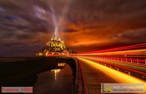 Tranh 3D thành phố Mont Saint Michel Pháp