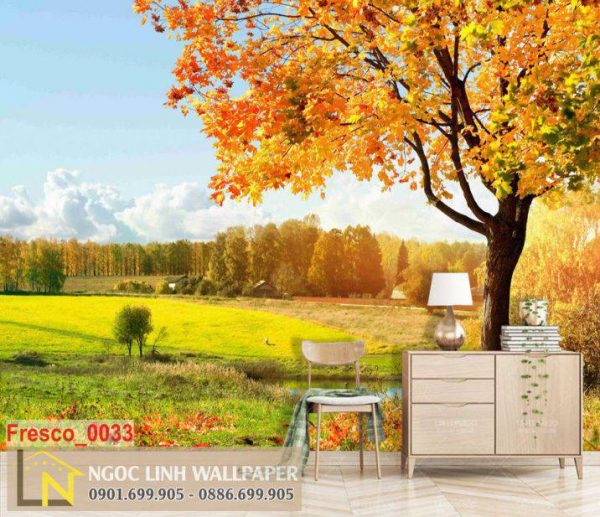 Tranh dán tường 3d khung cảnh mùa thu đẹp
