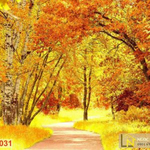 Tranh 3d phong cảnh mùa thu con đường lá vàng