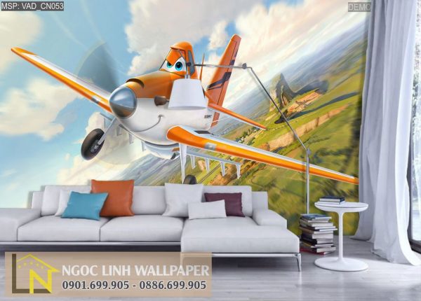 Tranh dán tường 3d cartoon thế giới máy bay