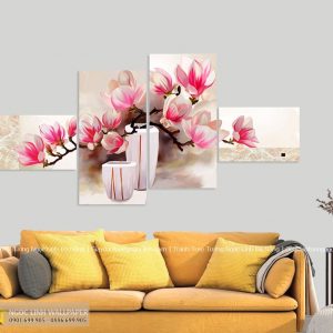 Bộ 4 bức tranh treo tường cành hoa đào - giaydantuongngoclinh