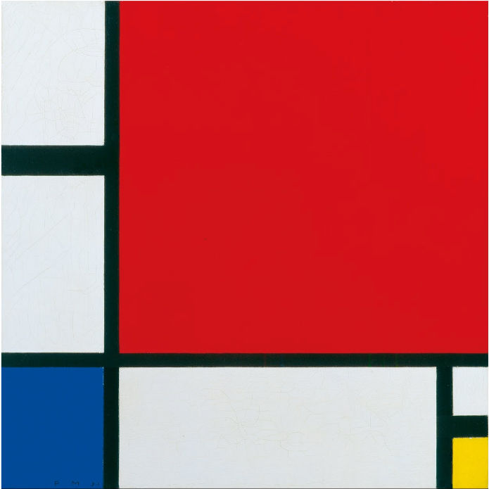 Tranh trừu tượng nổi tiếng Composition II in Red, Blue, and Yellow, 1930 – Piet Mondrian