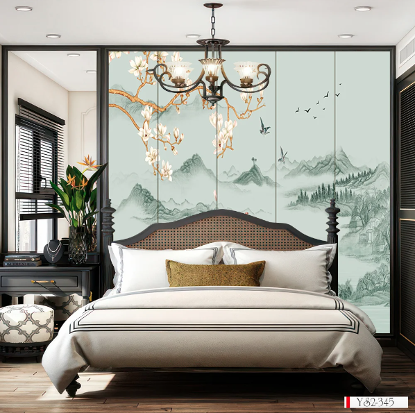 Tranh Indochine Style: Hoa Đào, Chim và Núi Rừng – FT0961