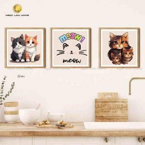 Bộ 3 tranh treo tường mèo dễ thương - Meow6