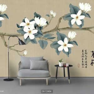 Tranh dán tường nhật bản hoa anh đào trắng - GK-12464