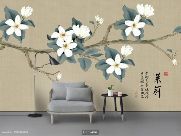 Tranh dán tường nhật bản hoa anh đào trắng - GK-12464
